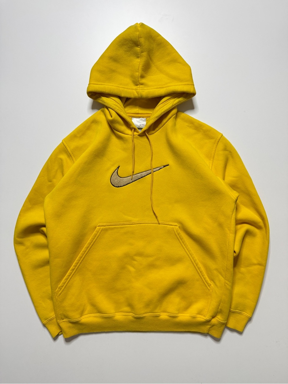Vintage Nike Centre Terry Towel Swoosh Hoody Mens Small Yellow Relaxed Boxy Y2K